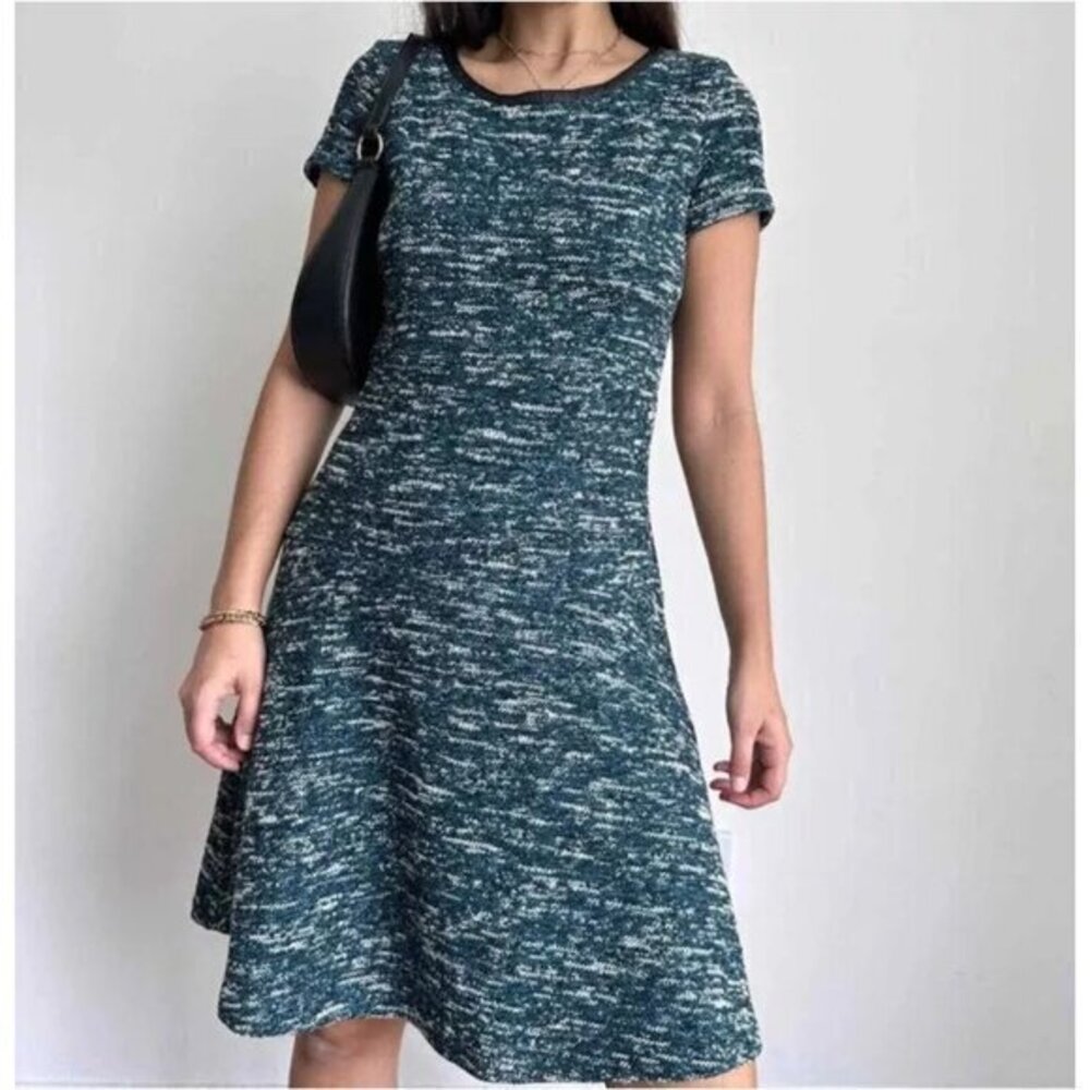 Talbots Teal Marled Short-Sleeve Knit Midi Dress